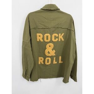 Davi & Dani Rock & Roll Shacket Women Size M Olive Green Frayed‎ Utility DJ10230